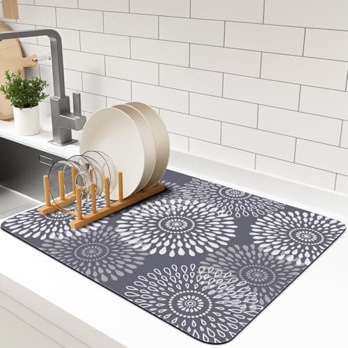 LuxStep Dish Drying Mat Super Absorbent Kitchen Counter Mat Rubber Backing Draining Mat Easy to Clean Kitchen Accessories Dish Rack Pad for Dishes, Utensils, Countertops, Sinks 15" x 18" Grey
