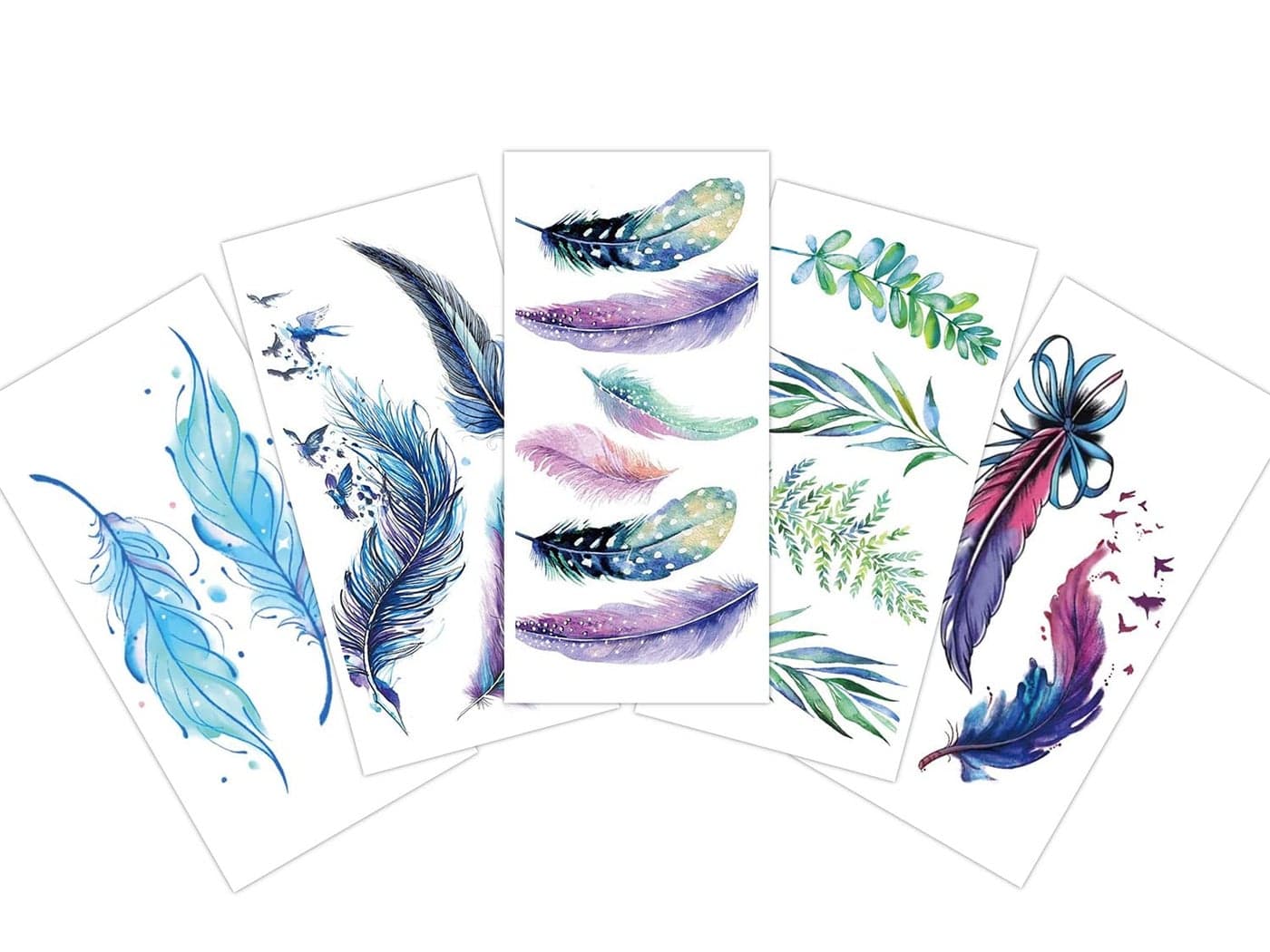 S.A.V.I 5pcs. Temporary Tattoo Stickers Combo Of Colorful Feathers, Multicolor Feathers, Mix Designs For Girls Women Size 10.5x6cm
