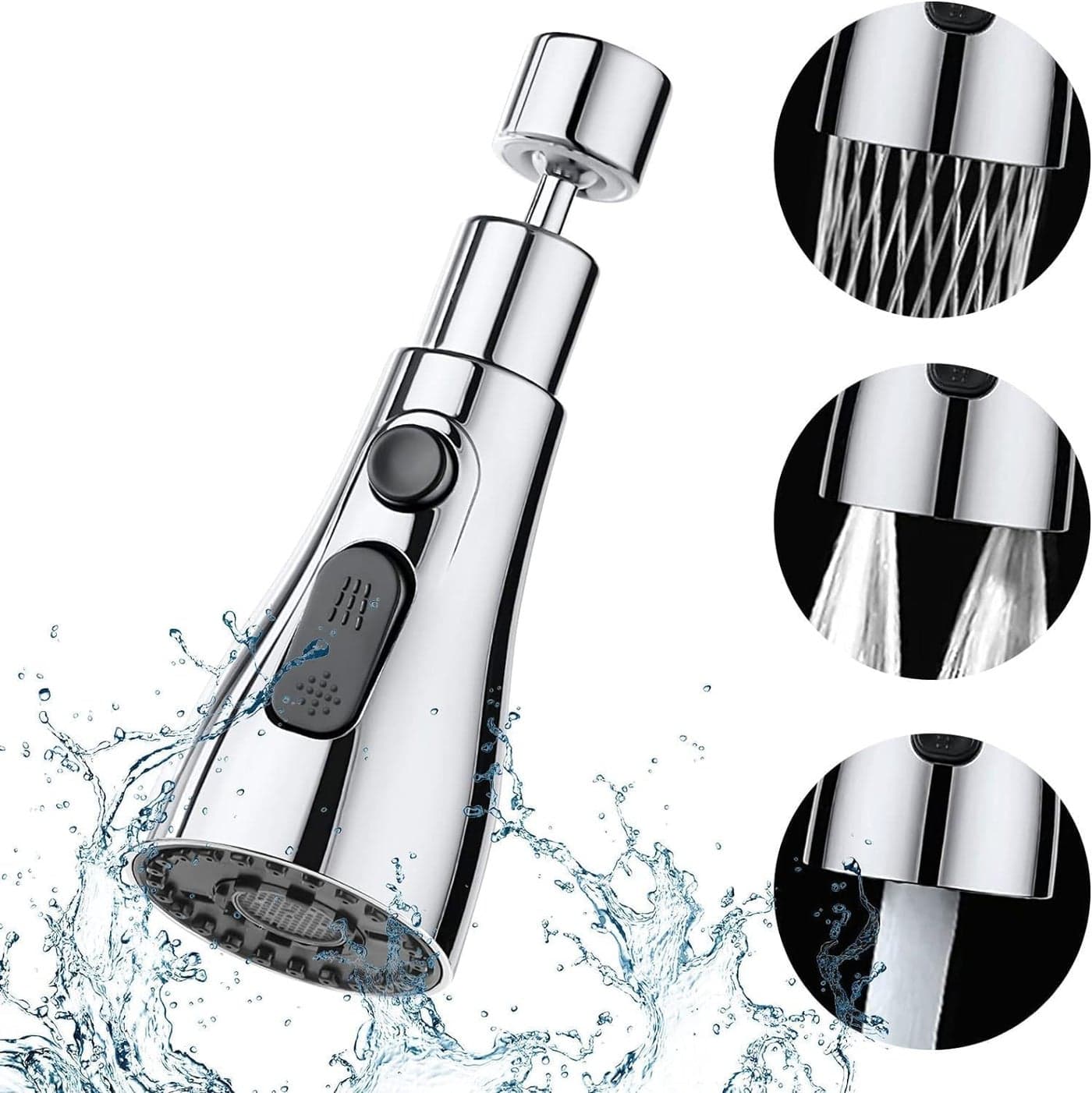 SANGOZS 360 Degree Movable Faucet Aerator Infinity 3 Mode Jet XCross EcoMist Infinity 3 Flow 3 Modes Water Faucet Sprayer Dual Flow Aerator Kitchen Sink Faucet Shower