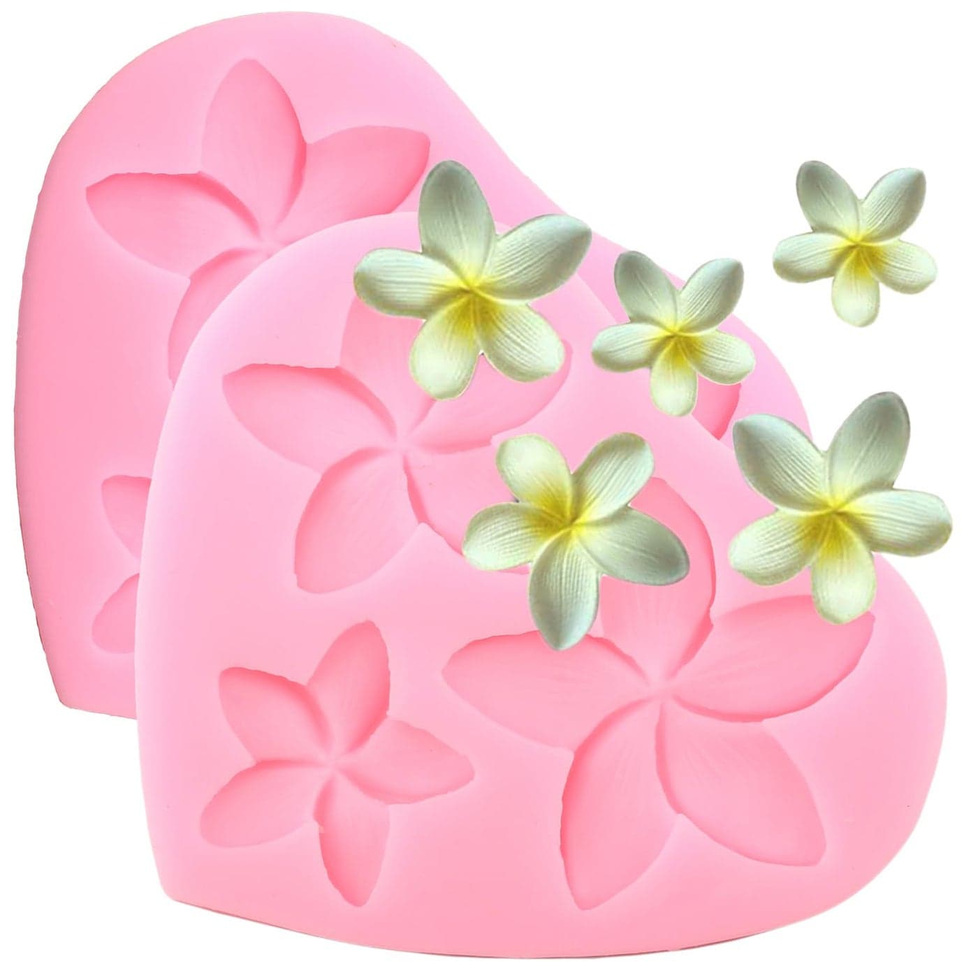 2 PCS Frangipani Plumeria Flower Floral Silicone Mold DIY Pudding Desserts Cupcake Cake Topper Decoration Soap Mould Crystal Jelly Shots Gum Paste Candy Chocolate Handmade Ice Cream Fondant Mold