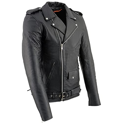 Milwaukee Leather SH1011TALL Black Classic Brando Motorcycle Jacket for Men Made of Cowhide Leather w/Side Lacing - Large-Tall