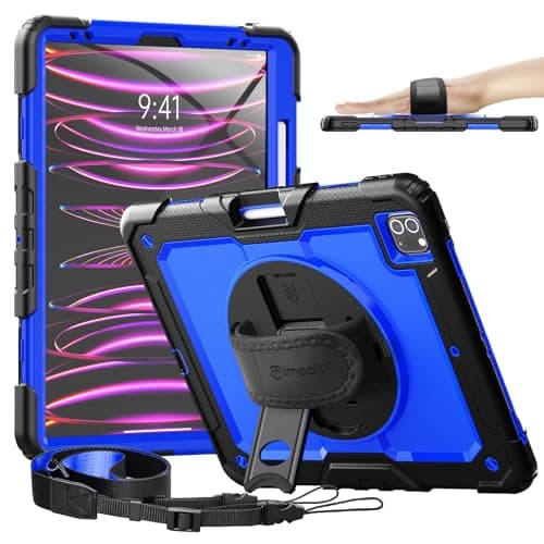 Timecity for iPad Pro 12.9 Case 6th/5th/4th/3rd Gen, 360° Rotating Stand, Pencil Holder & Wireless Charging, Shockproof with Screen Protector & Shoulder Strap - for Designers & Professionals-Dark Blue