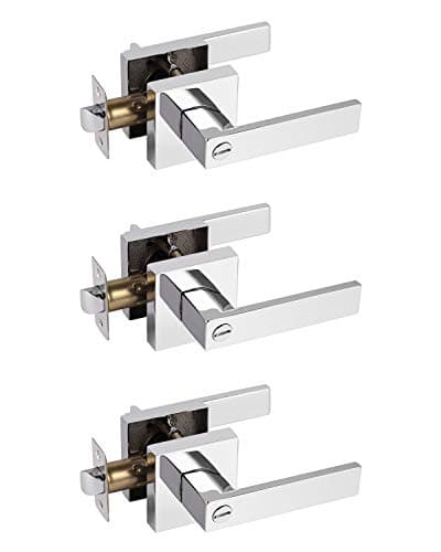 Probrico Privacy Door Levers for Bedroom and Bathroom Keyless Heavy Duty Handles Lockset with a Polished Chrome Finish Reversible for Right Left Sides 3 Pack