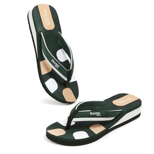 Doctor Walk Comfort Flip Flops, Green and White, Anti-Skid Sole with Soft Straps Slipper for Women's (Green, UK Footwear Size System, Adult, Women, Numeric, Medium, 4)
