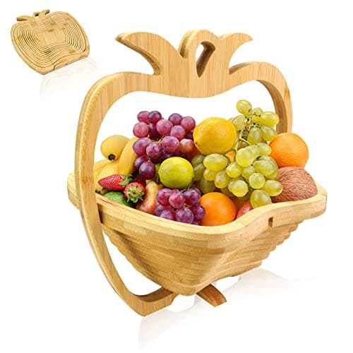 MYOSOTIS Foldable Fruit Basket Collapsible Bamboo Fruit and Veggie Basket Fruit Bowl Holder Dried Fruit Basket For Christmas Holiday Party (Rabbit)