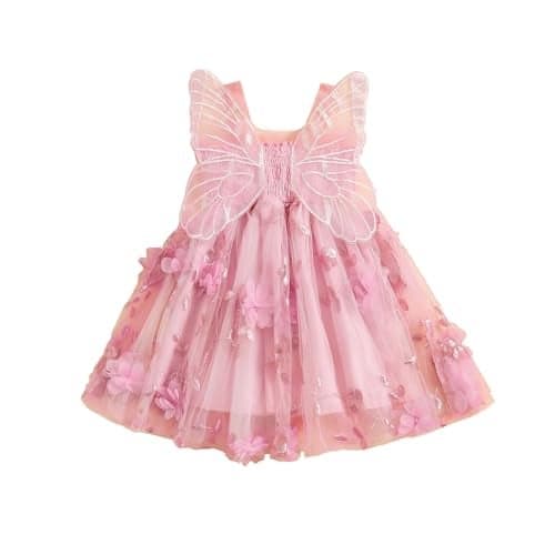 Toddler Baby Girl Butterfly Wings Dress Princess Sleeveless Tulle Butterfly Wing Skirt Birthday Party Tutu Dress (A Pink, 2-3 Years)