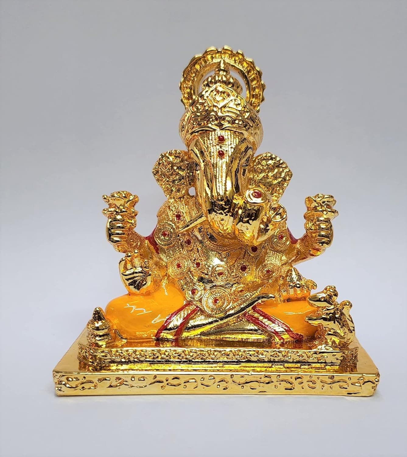 Gold Art India Dagdusheth Ganesh Idols Gold Plated dagdusheth ganpati murti for Car Dashboard Office Desk Home Gold Plated Ceramic Gold