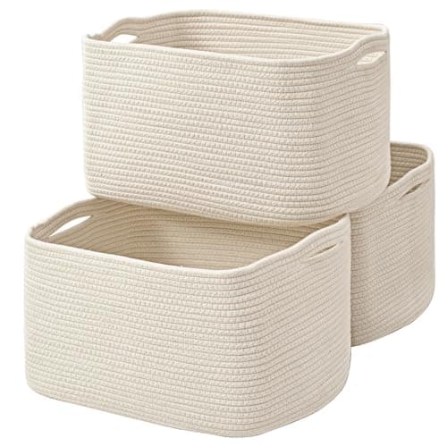 ICERZCZ Large Storage Baskets for Organizing Shelves Woven Cotton Rope Bins for Baby Nursery Organization Book Toy Towel Organizer 17x13x95 3 Packs Off White