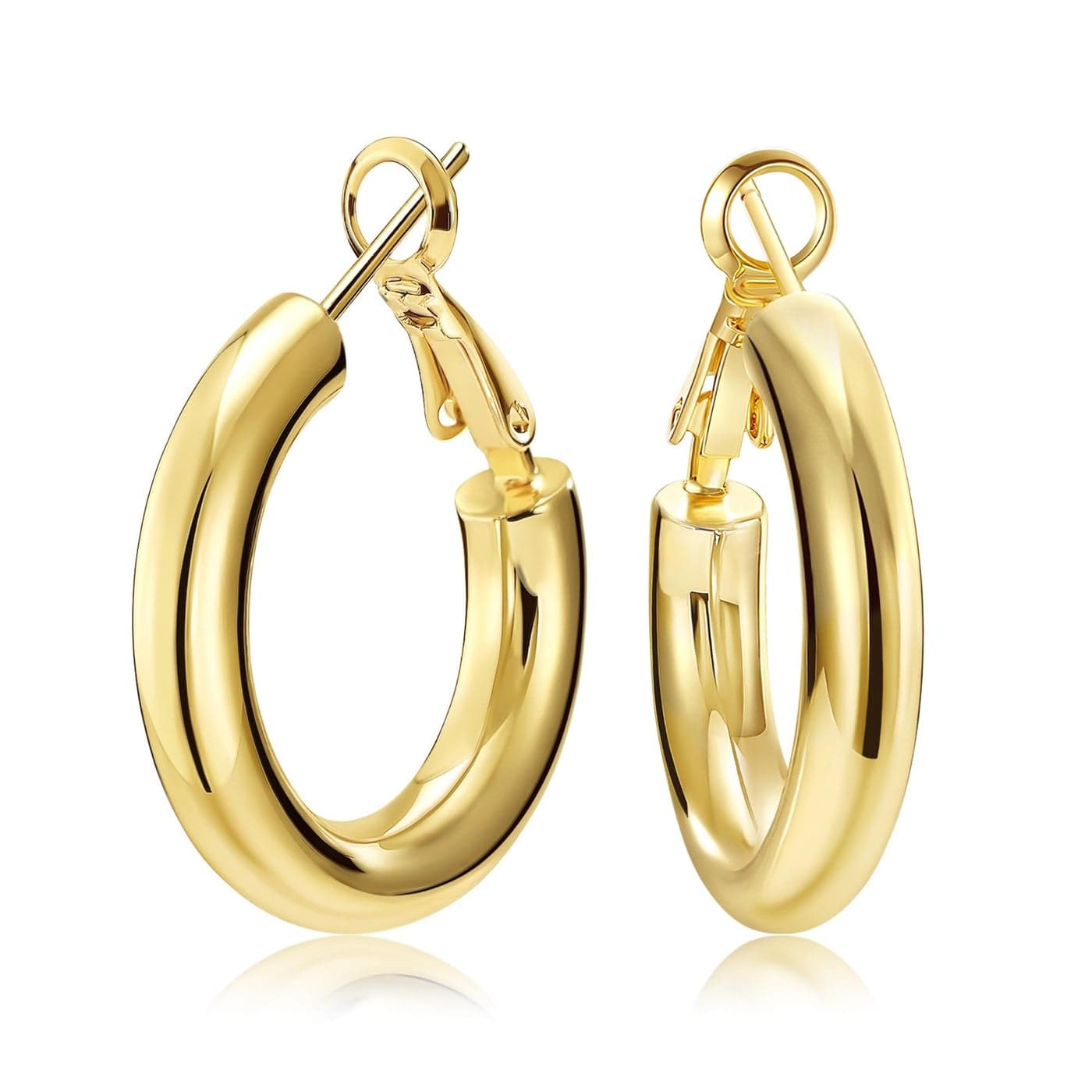 SHOWNII Chunky Gold Hoop Earrings - 14K Gold Plated Earrings for Women Hollow Tube Thick Hoops