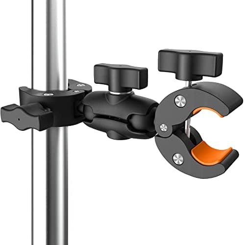 KOQEIEY Super Double Clamp Camera Mount Chair Umbrella Clamp with 360 Magic Arm Double Ball Head Adapter for Umbrella Pole Strollers Motorcycle Photo Studio Light Stand Photo Boom Stand