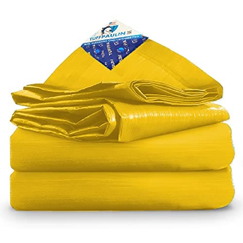 TUFFPAULIN 12FT X 12FT 120 GSM Yellow Tarpaulin Tirpal Tadpatri Tharpai Thadika, Extra Strong, Reinforced Eyelets, UV Resistant, 100% Waterproof Virgin, 6 Layer MLCL 3D Rib Technology-1 No.
