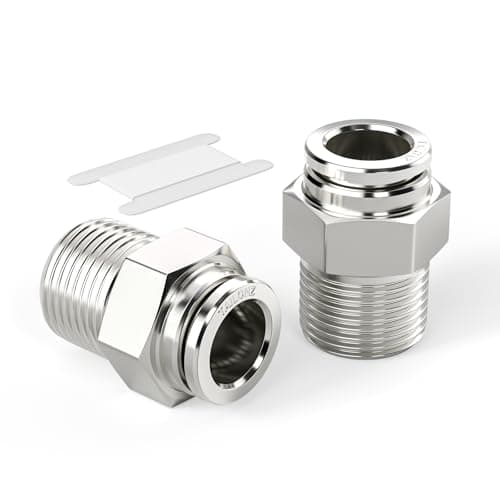 TAILONZ PNEUMATIC 304 Stainless Steel Male Straight 1/2 Inch Tube OD x 1/2 Inch NPT Thread Push to Connect Fittings PC-1/2-N4 (Pack of 2)