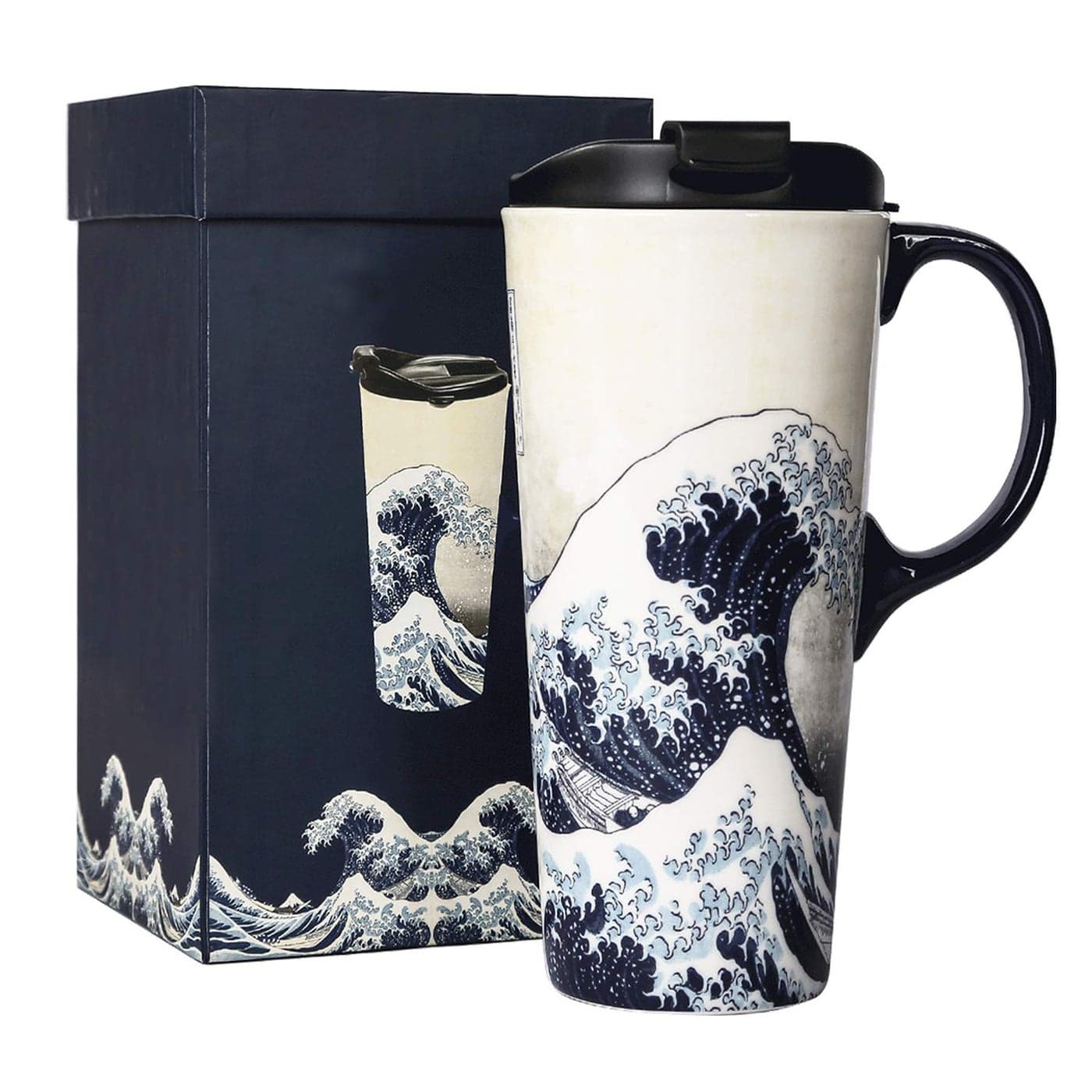 Topadorn Ceramic Travel Mug Porcelain Coffee Cup with Spill-proof Lid and Box, 17 Oz.