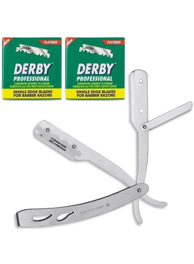 The Shave Factory Straight Edge Razor Kit (Matte / 200 Derby Professional Single Edge Razor Blades)
