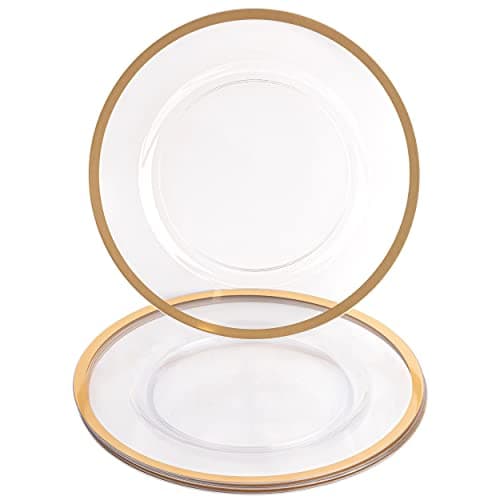 PARTY BARGAINS 13Inch Charger Plates 4 Pack Clear Gold Rim HeavyDuty Disposable Chargers for Elegant Dining Ideal for Weddings and Formal Events