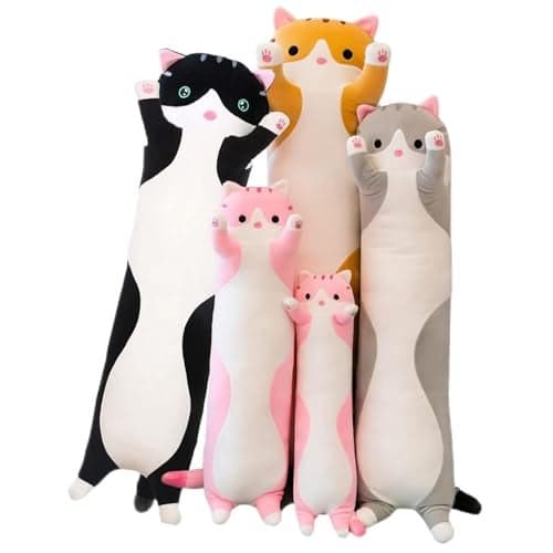 Long Cat Plush Pillow Soft Cat Hugging Pillow Stuffed Animal Pillow Cute Kitty Sleeping Throw Pillow Gift for Kids50cm1968inchBlack