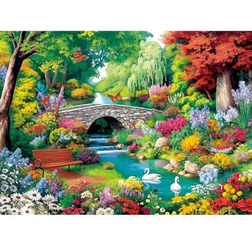 300 Piece Puzzle for AdultsRiverside Animal Puzzle for Kids Teen AdultsSpring Flower Landscape Jigsaw Puzzle 300 PieceInterlock Perfectly Letter on BackFamily Activity Game Nights Gifts205x15 in