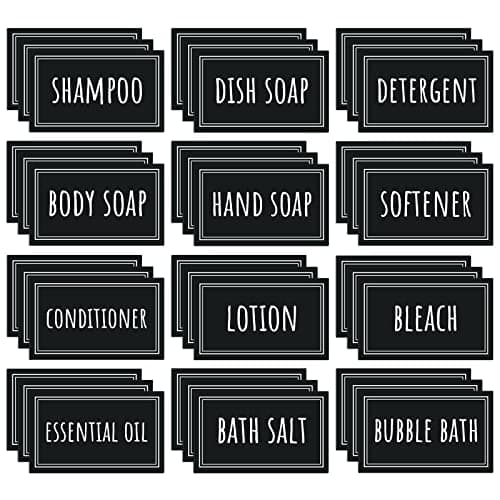 Segbeauty Waterproof Labels - 36 Pack Soap Dispenser Stickers, Shampoo Conditioner Hand Soap, Self-Adhesive Removable Bathroom Kitchen Laundry Labels