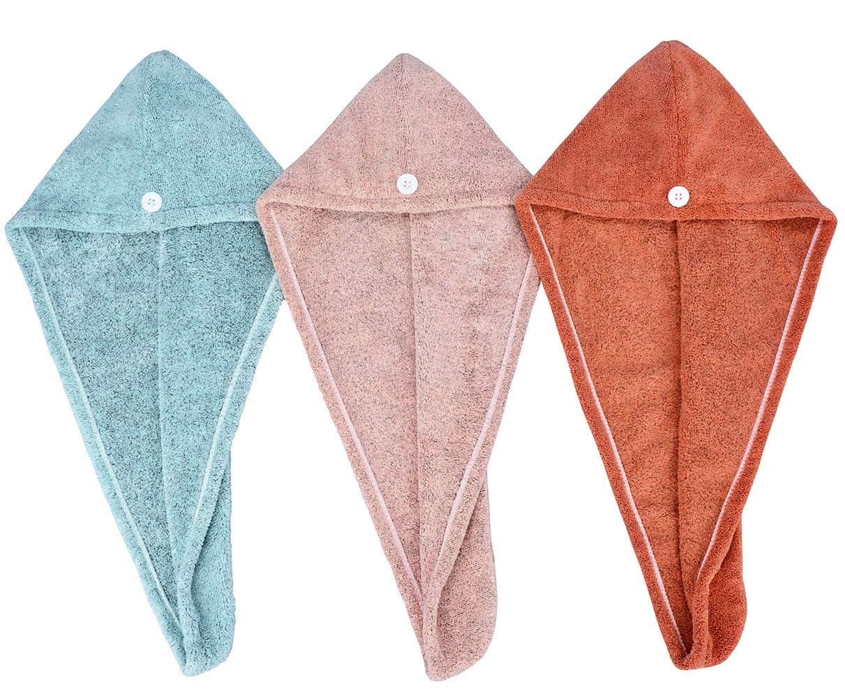 HOPESHINE Hair Towel Twist Microfiber Women's Soft Shower Towels for Curly Hair Turban Wrap Drying Cap Great Gift for Girls 3-Pack