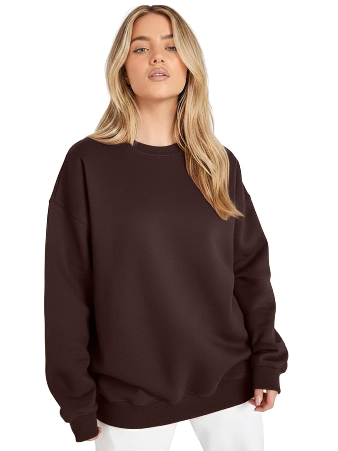 LEOTUDE Women’s Loose fit Round Neck Sweatshirt for Women (GRL_W11_SP-XOD9_P_Z2brown_M)