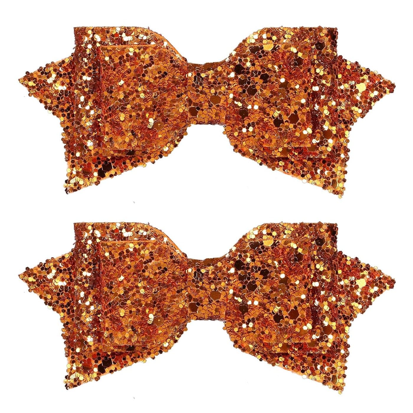 Glitter Sparkly Orange Hair Bow Clips 4 Cute Shiny Happy Fall Cheer Barrettes Alligator Hairpin for Toddler Teen Girls School Kids Thanksgiving Halloween Xmas Gift Accessories