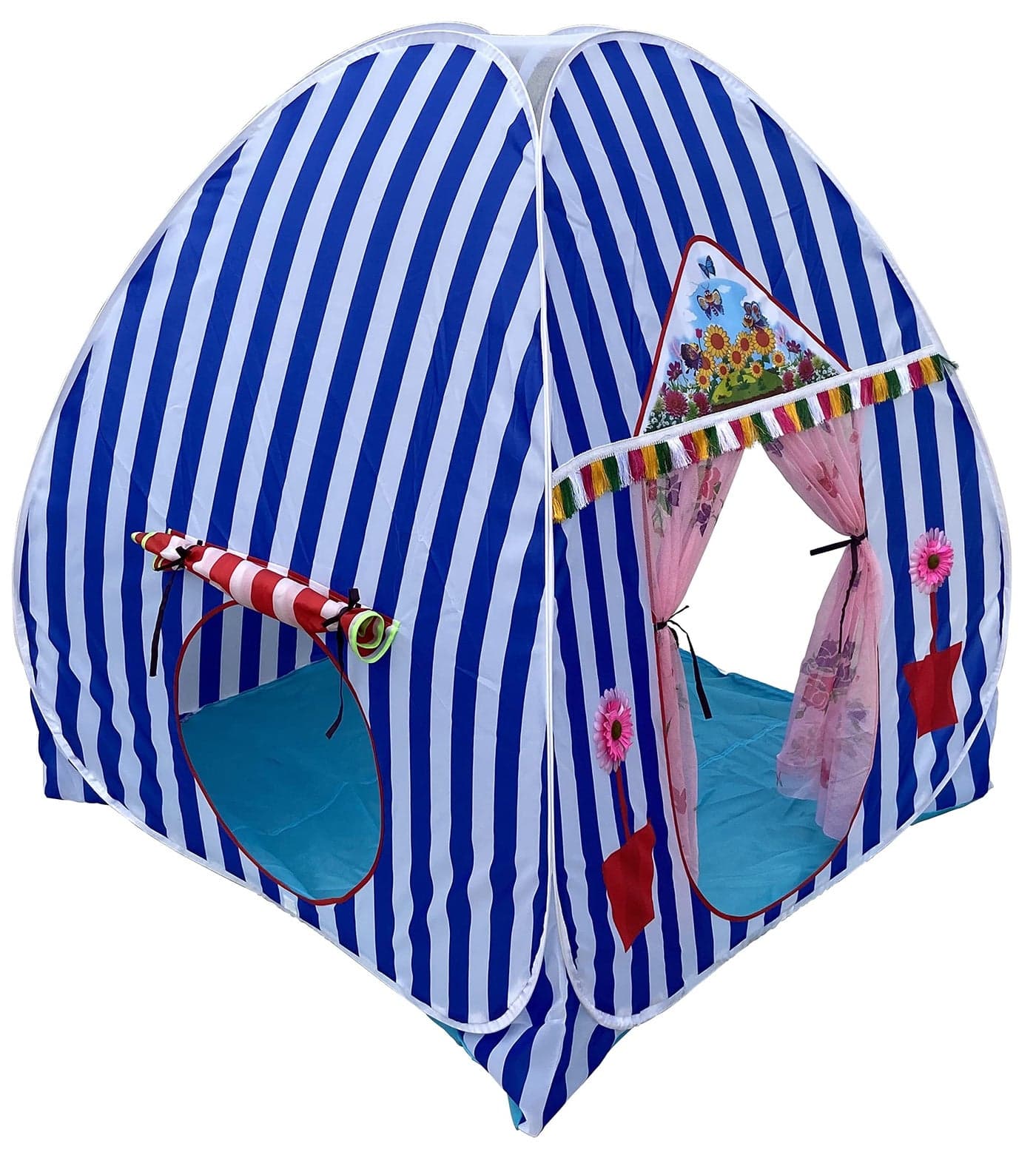 HOMECUTE Foldable Popup Big/Jumbo Size Play Tent House for Kids,Outdoor & Indoor Use, 3 Year to 12 Years 110 x 110 x 120 cm(Big Size Blue White)