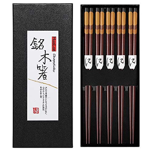 HuaLan Japanese Natural Wood Chopstick Set Reusable Classic Style Chopsticks Non-slip Design Chop Sticks 5 Pairs Gift Set