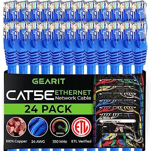 GEARIT 24-Pack, Cat5e Ethernet Patch Cable 3 Feet - Snagless RJ45 Computer LAN Network Cord, Black