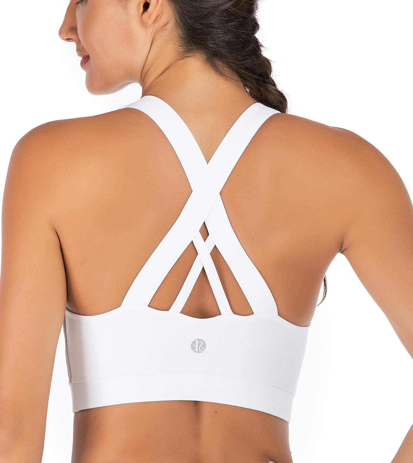 RUNNING GIRL Sports Bra for Women, Criss-Cross Back Padded Strappy Sports Bras Medium Support Yoga Bra with Removable Cups (WX2353D-White, XXL)