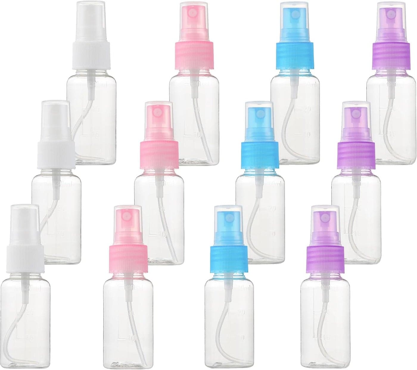 SINIDE Spray Bottles 30 ml/1 oz, 12 Pack Clear Empty Fine Mist Plastic Mini Travel Bottle Set, Portable Refillable Makeup Sprayer Containers for Perfume, Liquids, Aromatherapy, Small Size