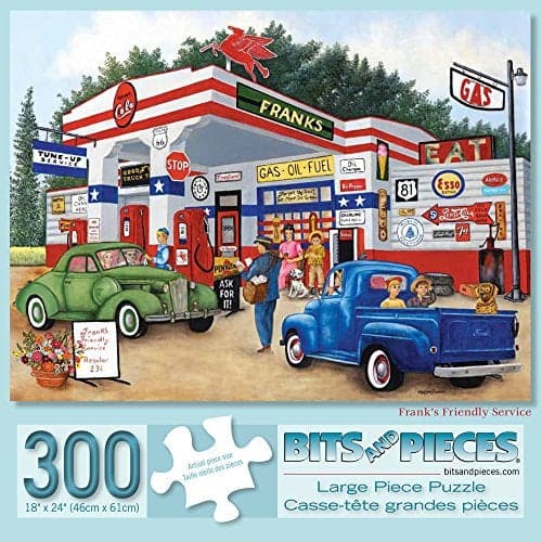 Bits and Pieces – Jigsaw Puzzle for Adults – Frank's Friendly Service - Americana Summer Jigsaw Puzzle by Kay Lamb Shannon, Puzzle Size: 18" x 24" (300 Pieces Frank's Friendly Service)