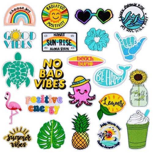 Yaveron 22Pcs Summer Iron on Patches Vsco Vintage Embroidered Patches Cute Hawaiian Applique Patches for Clothing Backpacks Jeans Hats