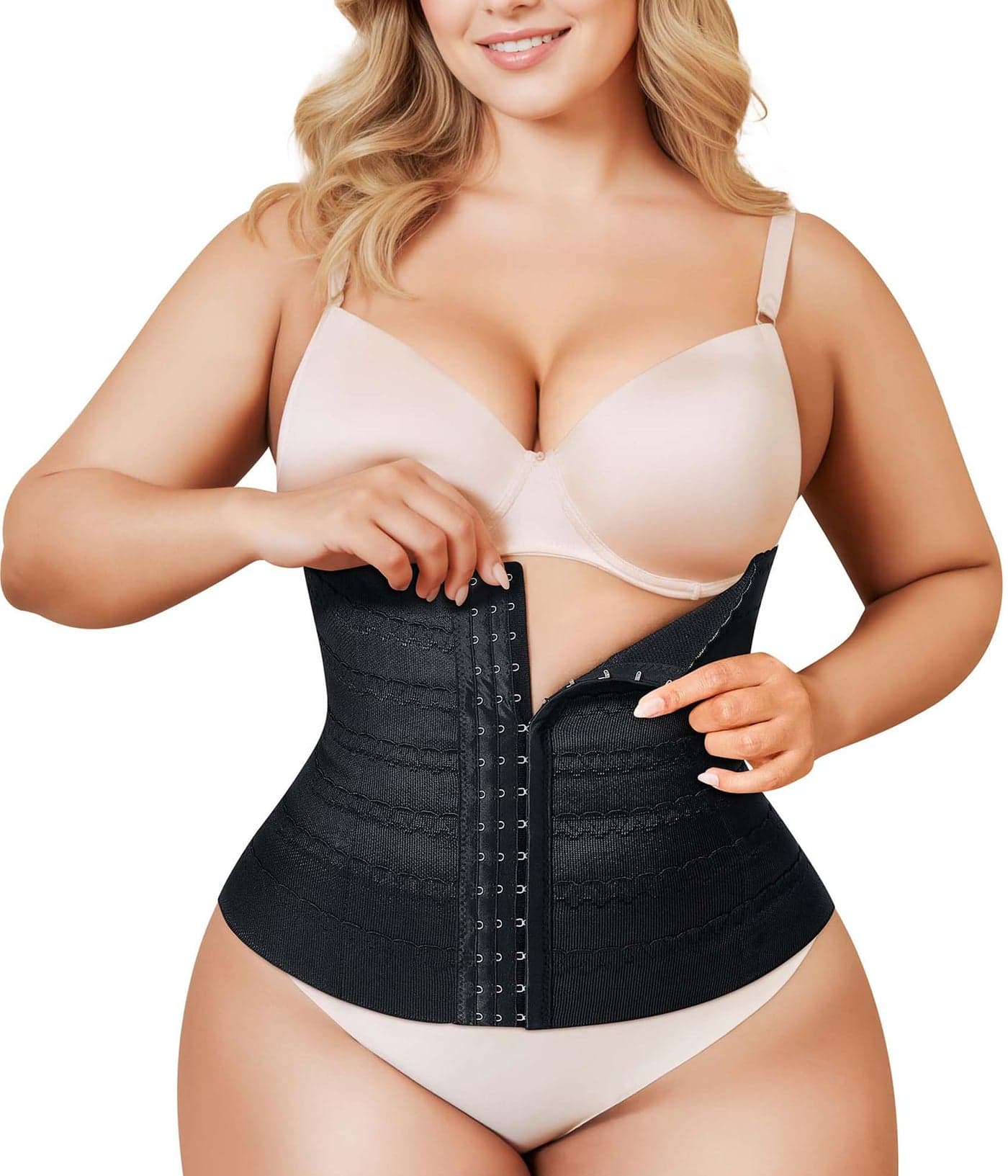 Irisnaya Plus Size Shapewear Waist Trainer - Curve Waist Cincher for Women Faja Body Shaper Tummy Control Girdle Black