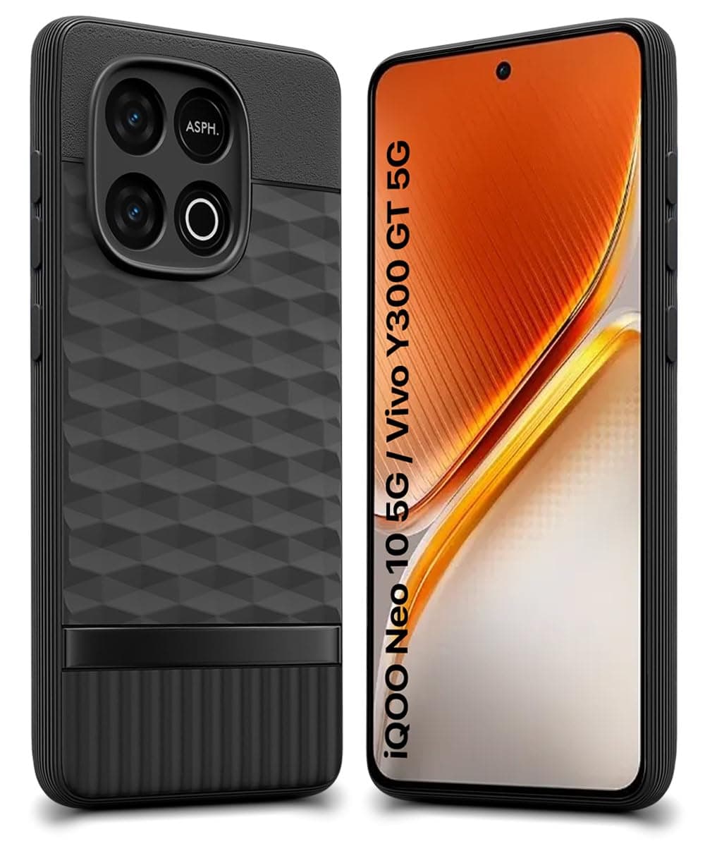 WOW IMAGINE Back Cover for iQOO Neo 10 5G with Hexa Cube Design | Ultra Slim Soft Rubberised Case | Inner Velvet Fabric | Matte Silicone Flexible Mobile Case | Camera Protection - Black