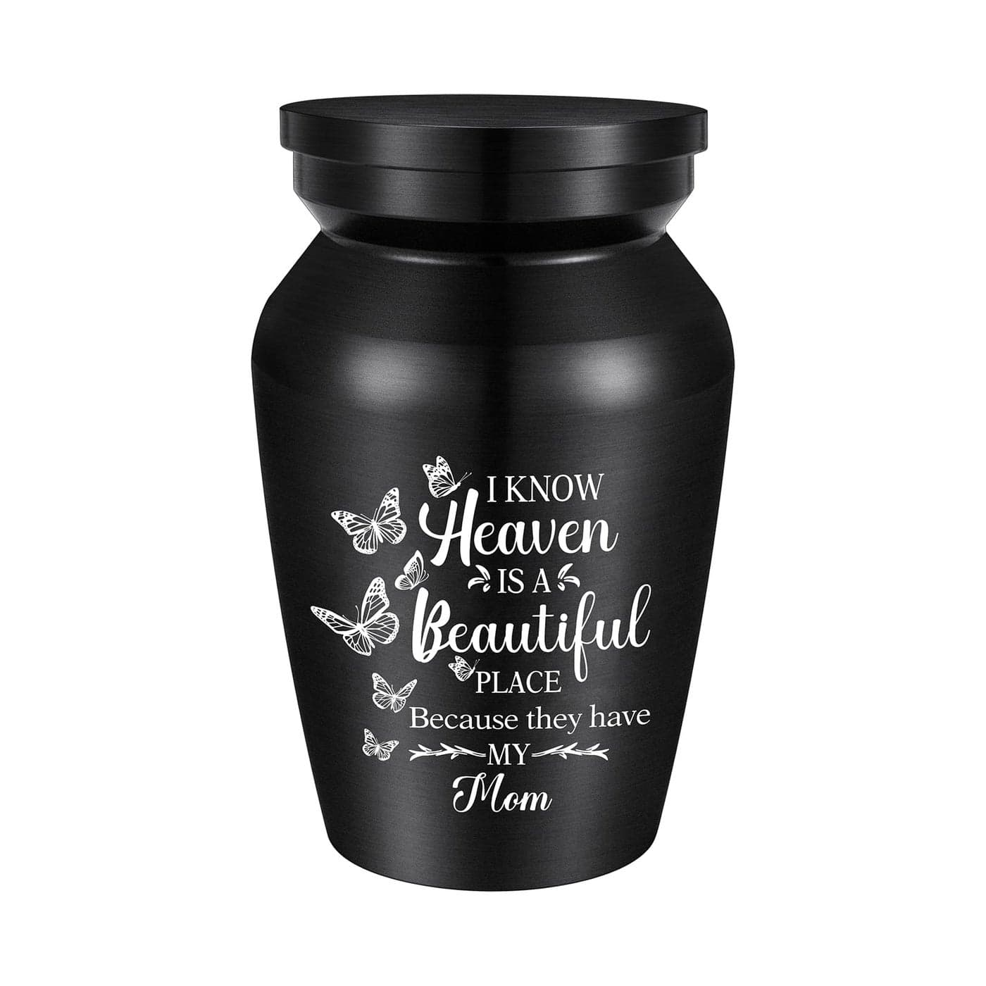 Aluminium Mini Keepsake Urn Small Cremation Urn for Memorial Ashes Butterflies I Know Heaven is A Beautiful Place Because They Have My Mom