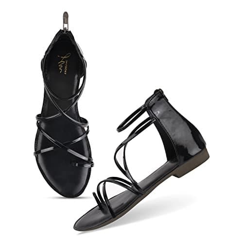 JM LOOKS Casual Black Flats Sandals Solid Comfortable Sole for Womens & Girls