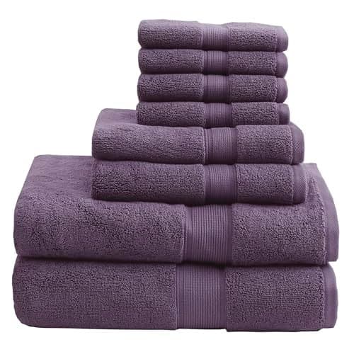 Madison Park 800GSM Bathroom Towel Set of 8 100% Cotton Bath Towel Set for Bathroom Luxurious Highly Absorbent 2 Bath Towels 2 Hand Towels 4 Washcloths Quick Dry Spa Quality Purple