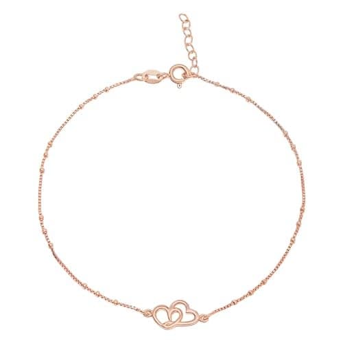 ZAVYA 925 Sterling Silver Fused Hearts Rose Gold Plating Anklet (Single) | Gift for Women & Girls | With Certificate of Authenticity & 925 Hallmark | Gift for Women & Girls