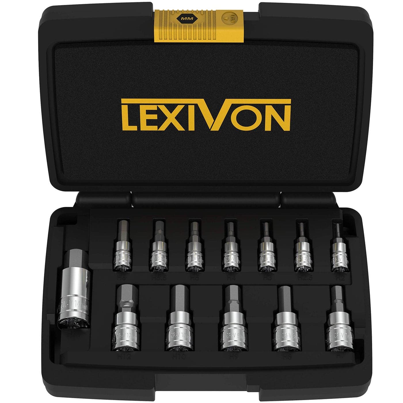 LEXIVON HEX Bit Socket Set Premium S2 Alloy Steel 13Piece Metric 2mm 14mm Set Enhanced Storage Case LX141
