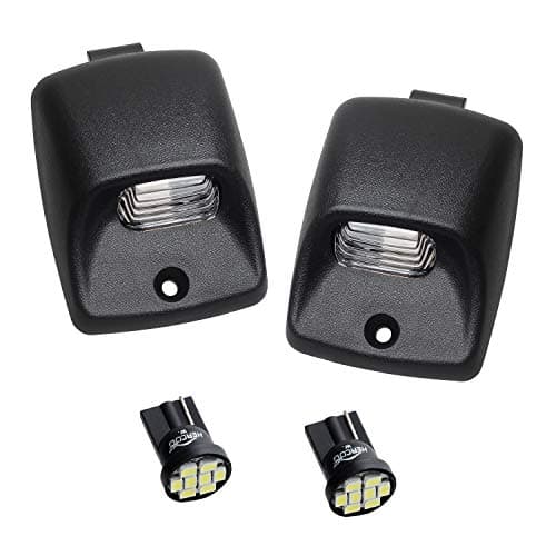 HERCOO LED License Plate Light Lamp Lens White Bulbs Black Truck Rear Housing Compatible with 2005-2015 Tacoma 2002-2013 Tundra Pickup Truck Rear Step Bumper Aftermarket Repalcement, Pack of 2
