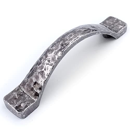 Jetland Arched Hammered Cabinet Pulls - 6-Pack, Aged Silver, 3" Hole Centers, Rustic Solid Cast Handle Pulls for Dresser Nightstand Furniture, HT0611OS76