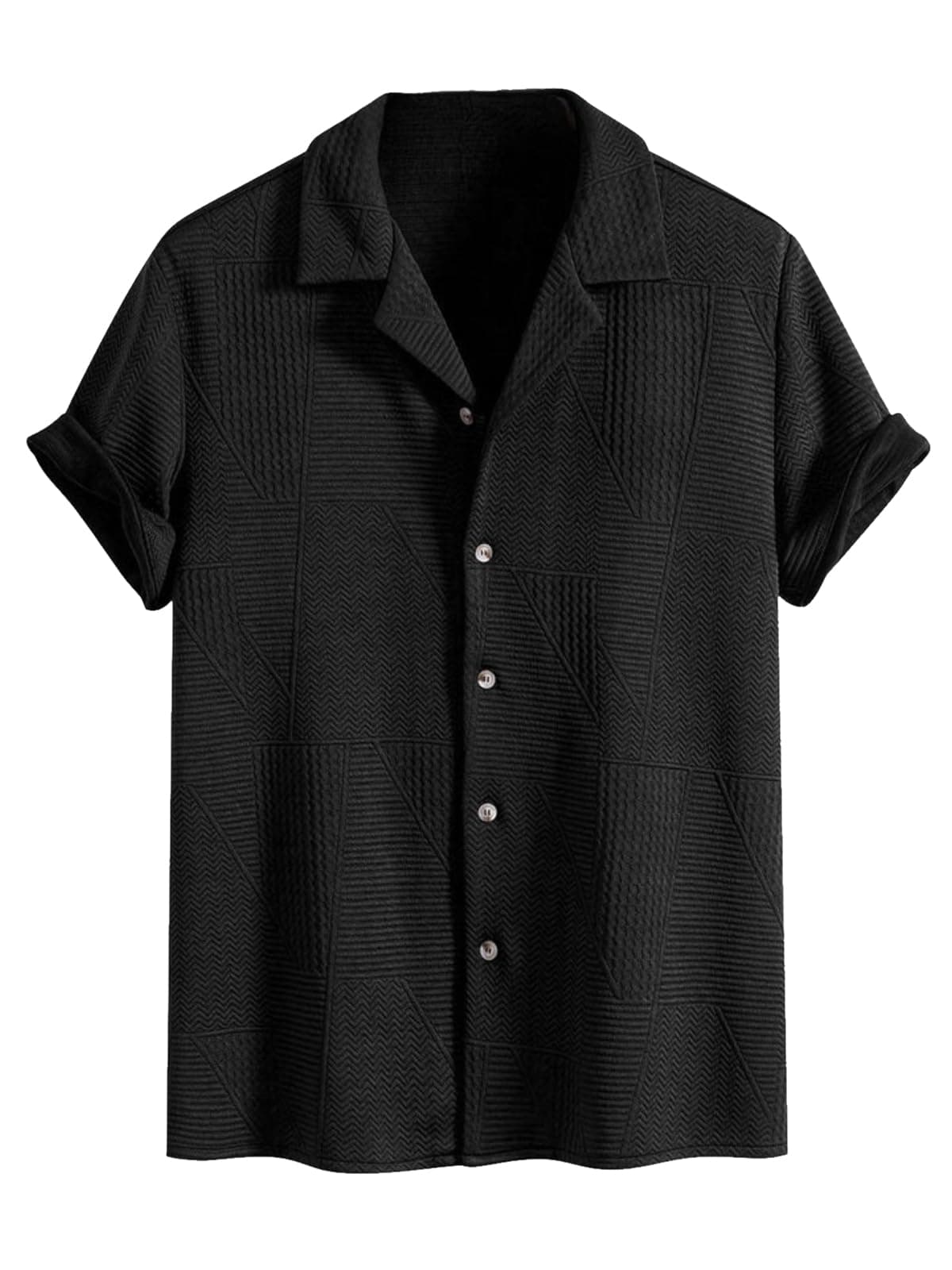 LERIYA Fashion Casual Waffle Textured Half Sleeve Button Down Shirt for Men | Resort Shirt for Men (LF-MS-6259-S-BLACK)