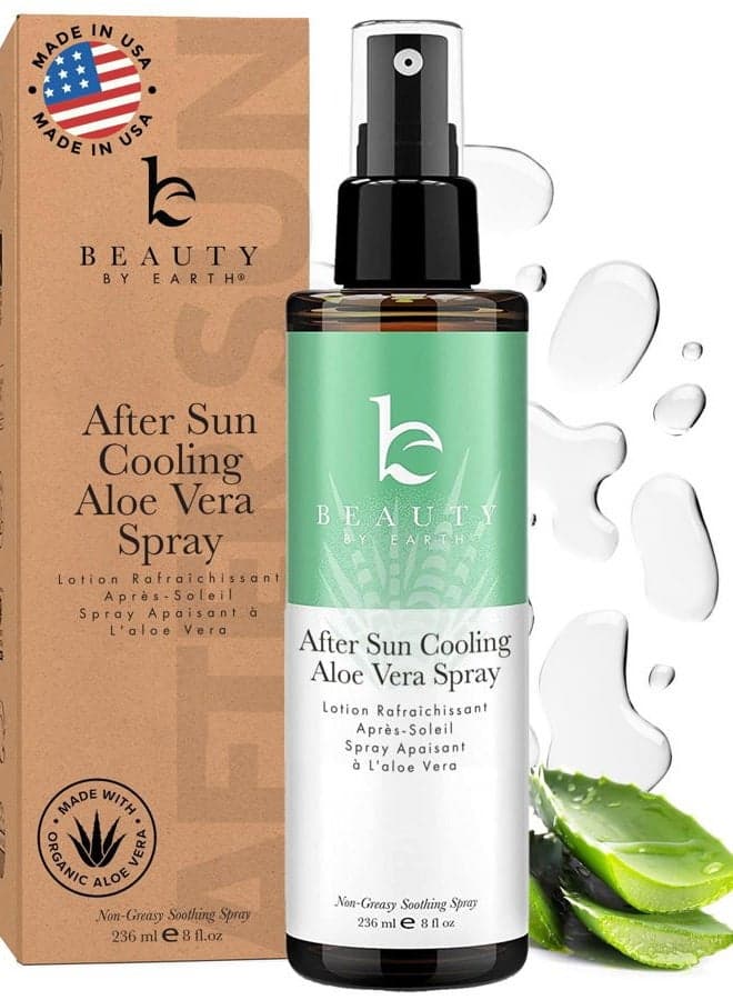 After Sun Cooling Aloe Vera Spray - USA Made With Organic Aloe Vera, Fast Absorbing After Sun Care for Sunburn Relief, Skin Cooling Spray, Sunburn Treatment Spray Lotion for Body
