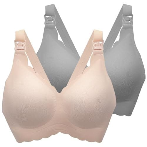 MomWills Nursing Bras for Breastfeeding, Seamless Ultra Comfort Maternity Bra, Natural Shape Wirefree Push Up Bras for Womens, Pregnancy Sleep Bralette, 2Pack