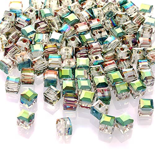 Equsion 400 Pieces Square Crystal Cube Beads 6 mm Clear Loose Beads for DIY Jewelry Crafts