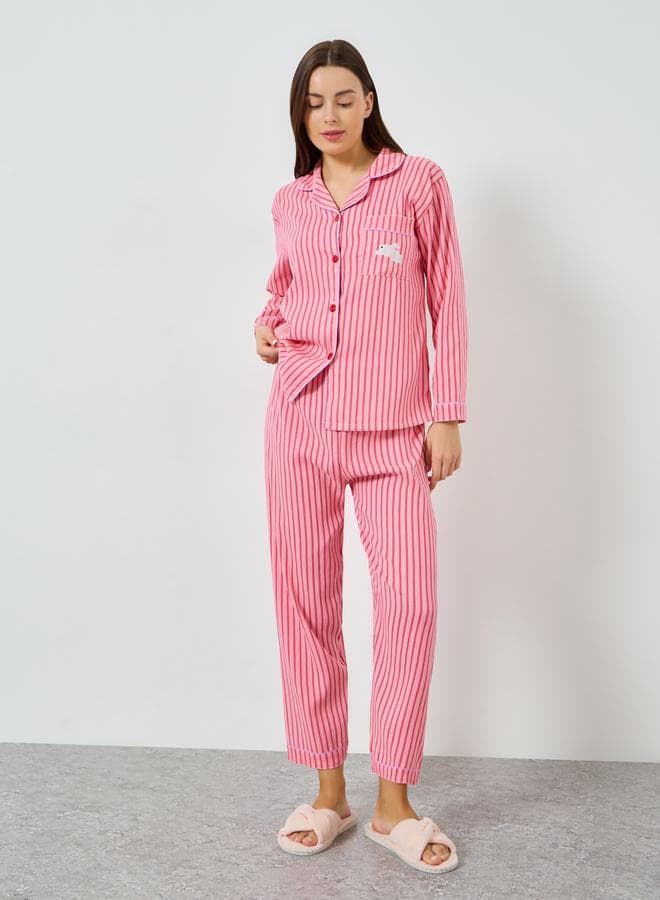 Striped Long Sleeve Shirt and Pyjama Set