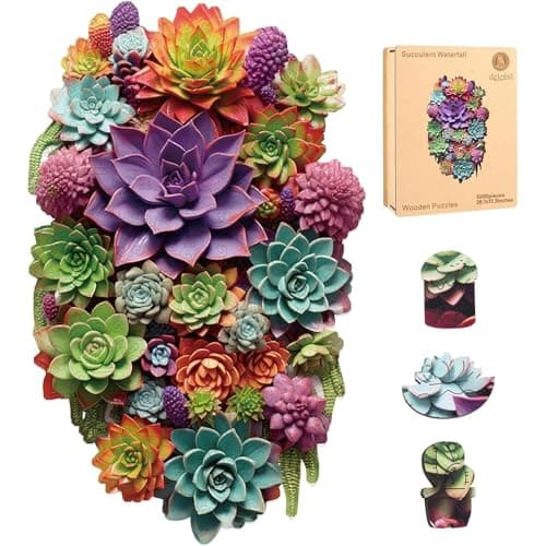 Delobil Puzzles for Adults 1000 Pieces with Puzzle Saver Succulent Wooden Puzzle Unique Adult Jigsaw Puzzles Brain Teaser Family Game Gift 281 x173