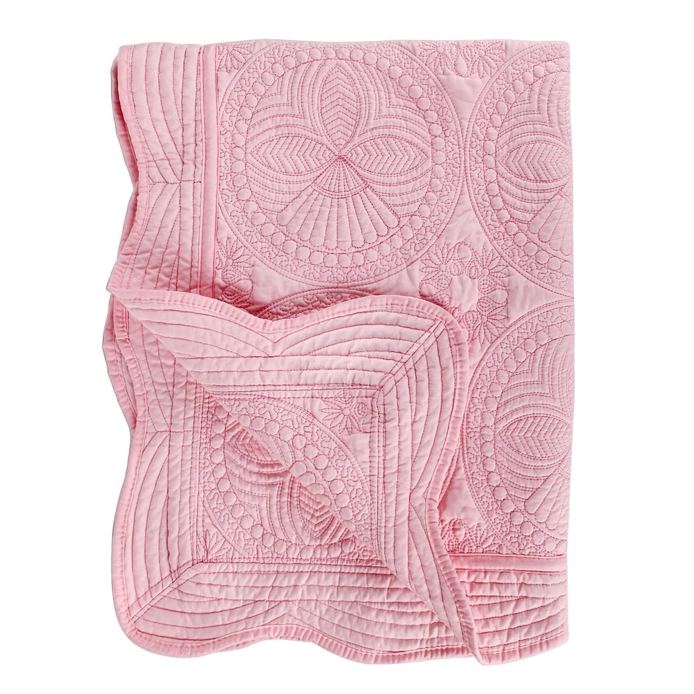 YIQIGO Toddlers and Baby Quilt Lightweight Blanket Embossed Cotton Quilt 4 Seasons Scalloped Newborn Baby BoyGirl Pink