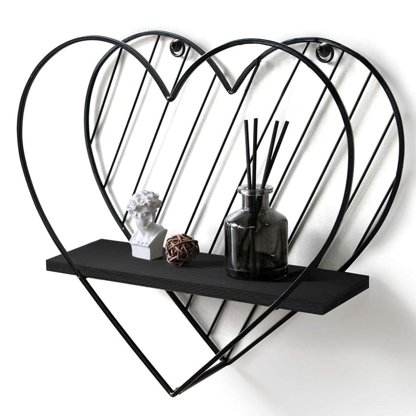 Afuly Floating Shelves Black Wall Shelf Heart Shaped Modern Minimalist Storage Rack Organizer for Bedroom Bathroom Living Room Home Decor