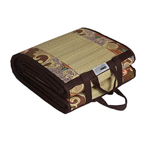 CRAFT OF INDIA Eco - Friendly Sleeping Korai Grass (Brown 6.5X3 ft) with 18 MM Soft Foam 23 Density and Cotton Fabric Easy Portable and Folding Mat Happy Product.